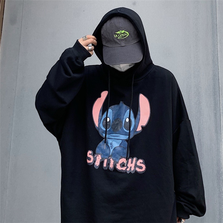 Promo COD Hoodie Couple Pasangan Pria Wanita Stichs Atasan Baru Disney Gaya Harajuku Seperti Anak Kecil Kartun Ditambah Sweter Beludru Perempuan Menjahit Jaket Pasangan Longgar Hoodie Anime