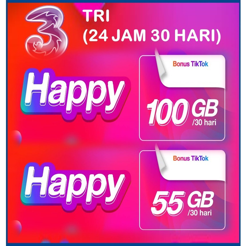 KUOTA TRI HAPPY 100GB 52GB FULL 24 JAM 30 HARI