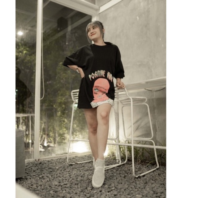 Kaos Oversize Wanita Baju POSITIVE VIBE Branded Zamella 24s Best Quality