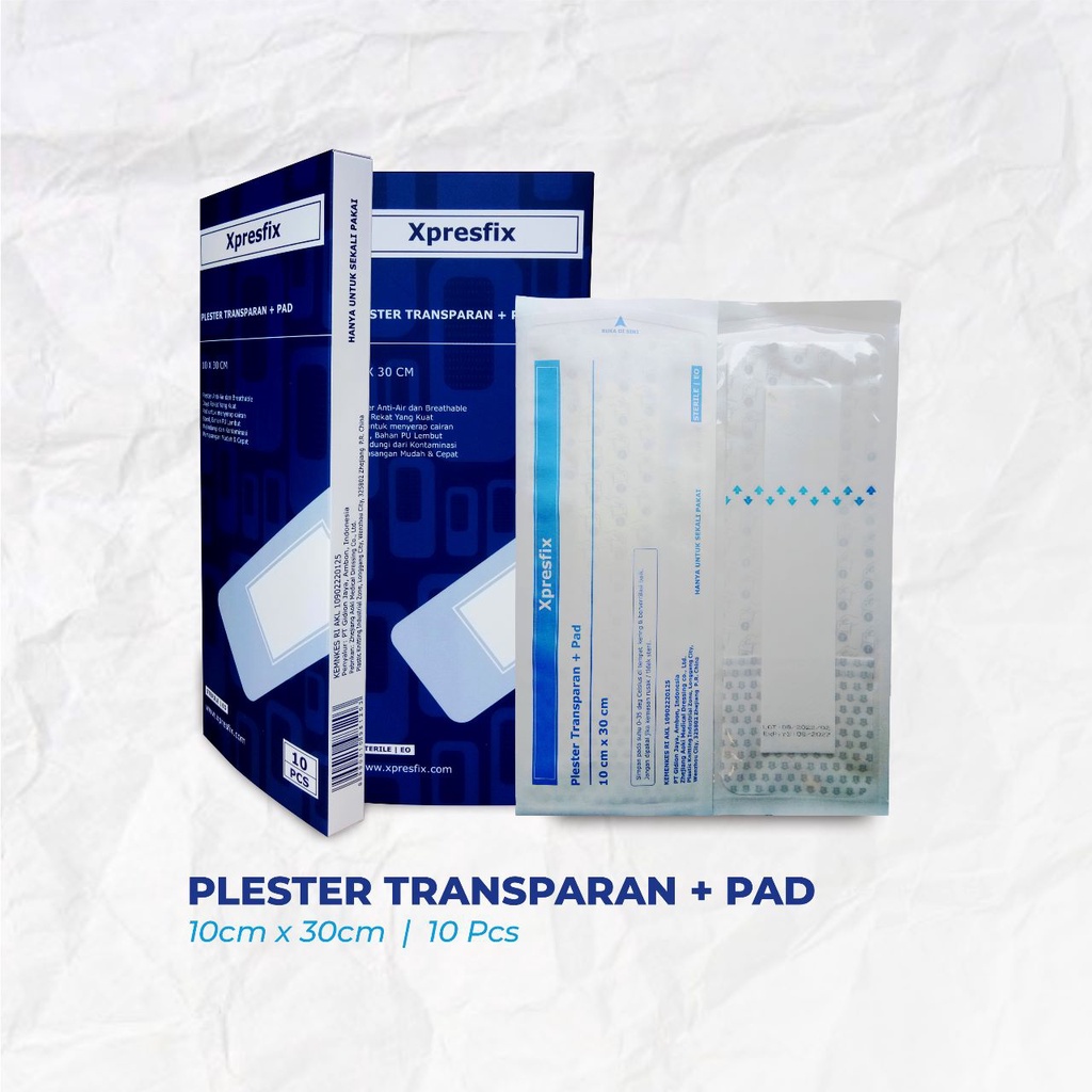 Xpresfix 10x30cm Plester Luka Operasi Anti Air Transparan+Pad Dermafix