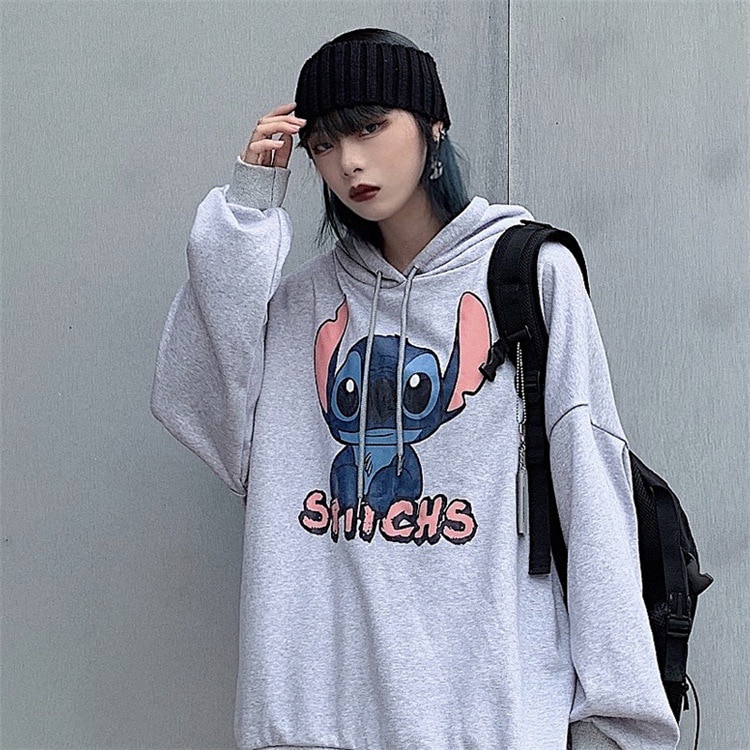 Promo COD Hoodie Couple Pasangan Pria Wanita Stichs Atasan Baru Disney Gaya Harajuku Seperti Anak Kecil Kartun Ditambah Sweter Beludru Perempuan Menjahit Jaket Pasangan Longgar Hoodie Anime