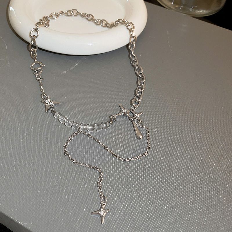 Suhao Star Water Drop Kalung Wanita 2022 Musim Panas Pasang Ins Niche Desain Rantai Klavikula Kamar Kerja Aksesoris Manis Keren Liontin