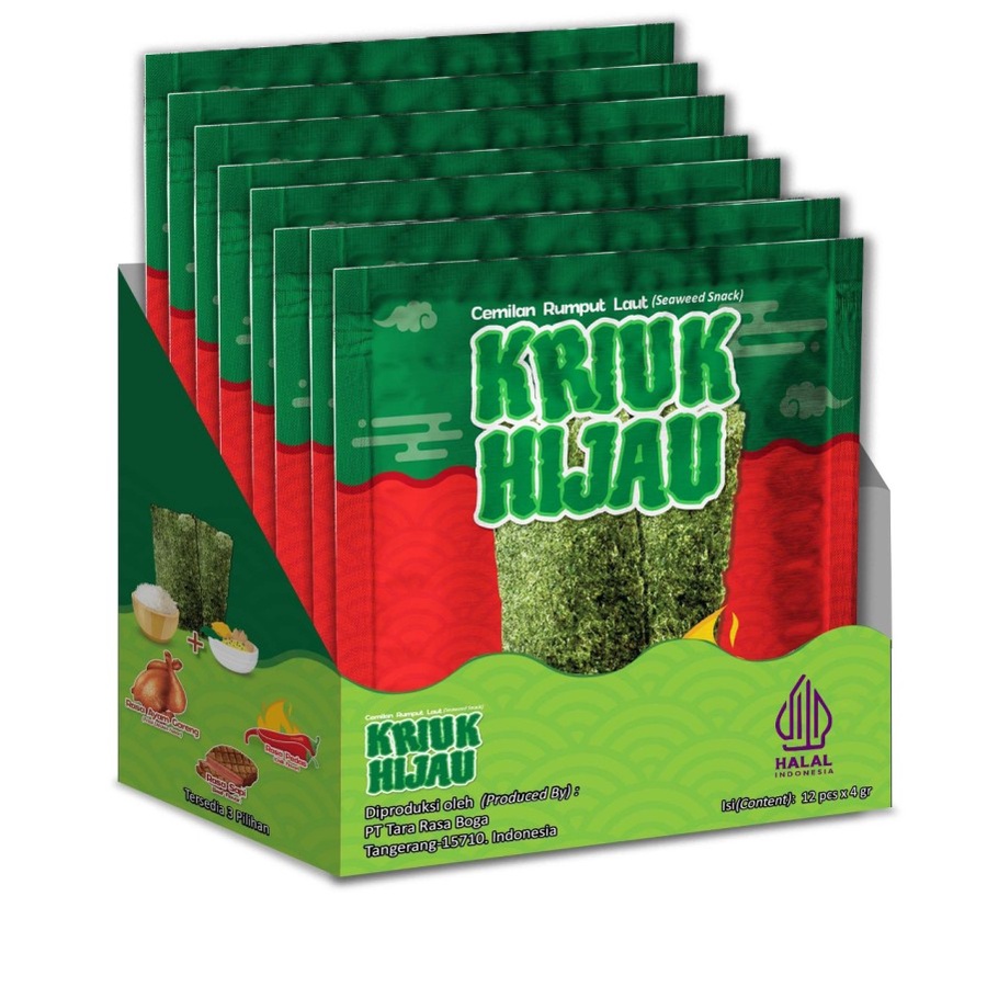 

RB Rumput Laut Kriuk Hijau 1 Box Isi 12 Sachet