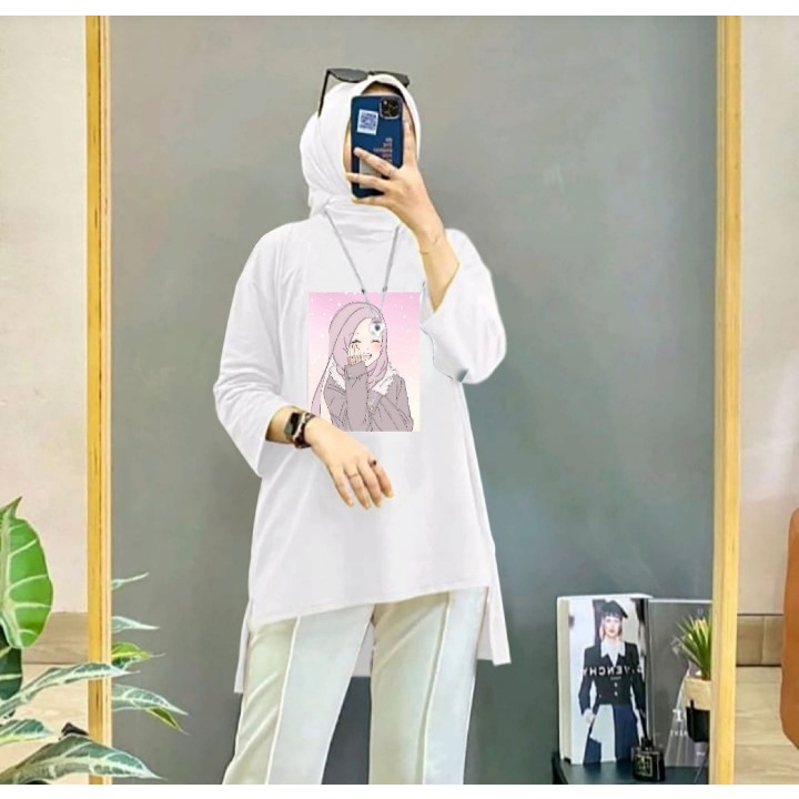 JOSJOLI_STORE/Tunik Hijab Enjoy dan Polos/Atasan Wanita Dewasa Lengan Panjang/Fit XXL