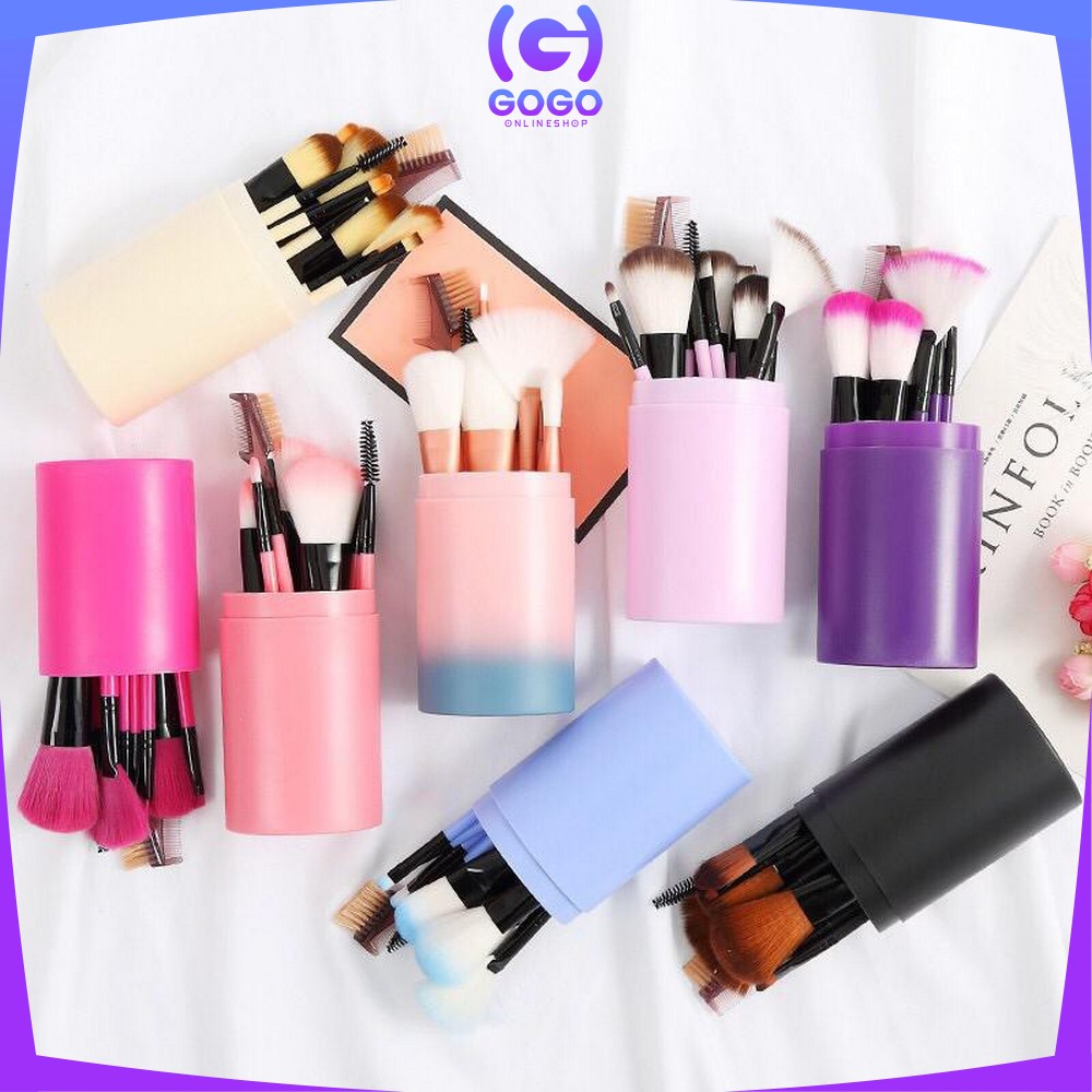 GOGO-K29 Brush Make Up Set 12IN1 Tabung / Kuas Makeup Set Kuas Alis Brush Highlighter Alat Kosmetik