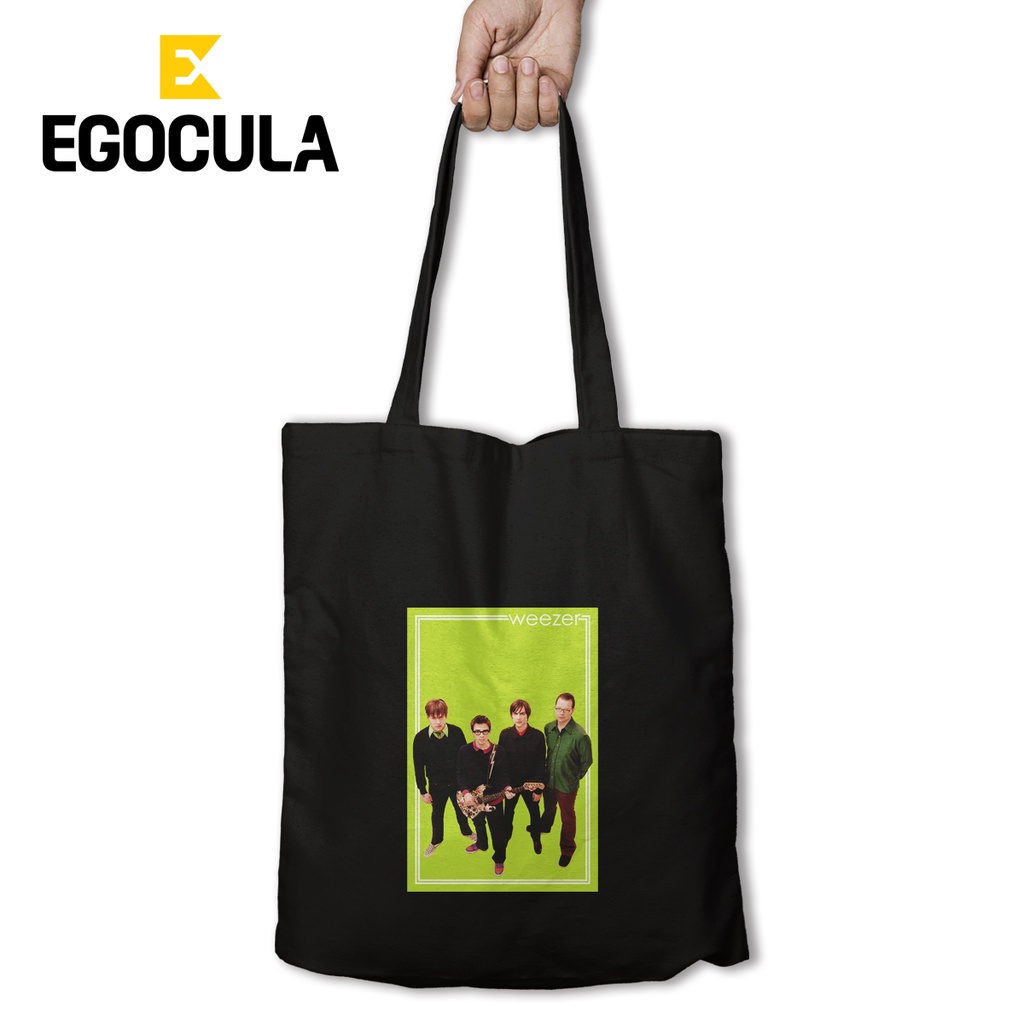 WEEZER Egocula Tote Bag Pria Wanita Tas Jinjing Sekolah Kuliah Resleting Hitam 30x40