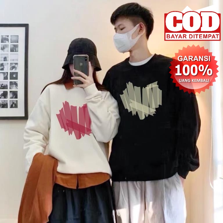 Promo COD Sweater Crewneck Pria Wanita Couple Goals Super hot hit unisex loose form Fleece fabric sharp heart pattern printed sweatshirt for couples