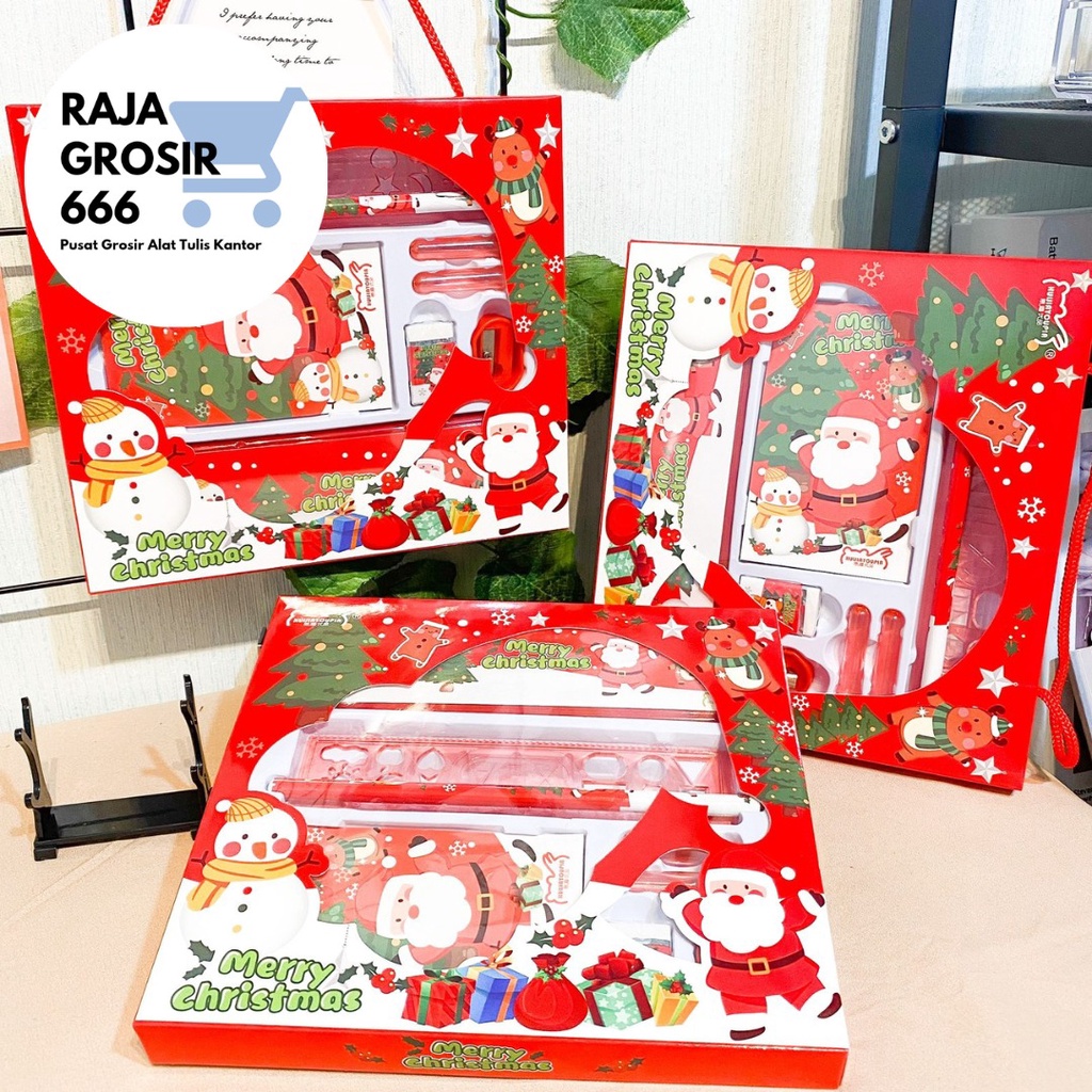 

PAKET NATAL 7 IN 1 BOX BERTALI ISI KOTAK PENSIL | PENGHAPUS | RAUTAN | PENSIL | TUTUP PENCIL | NOTEBOOK