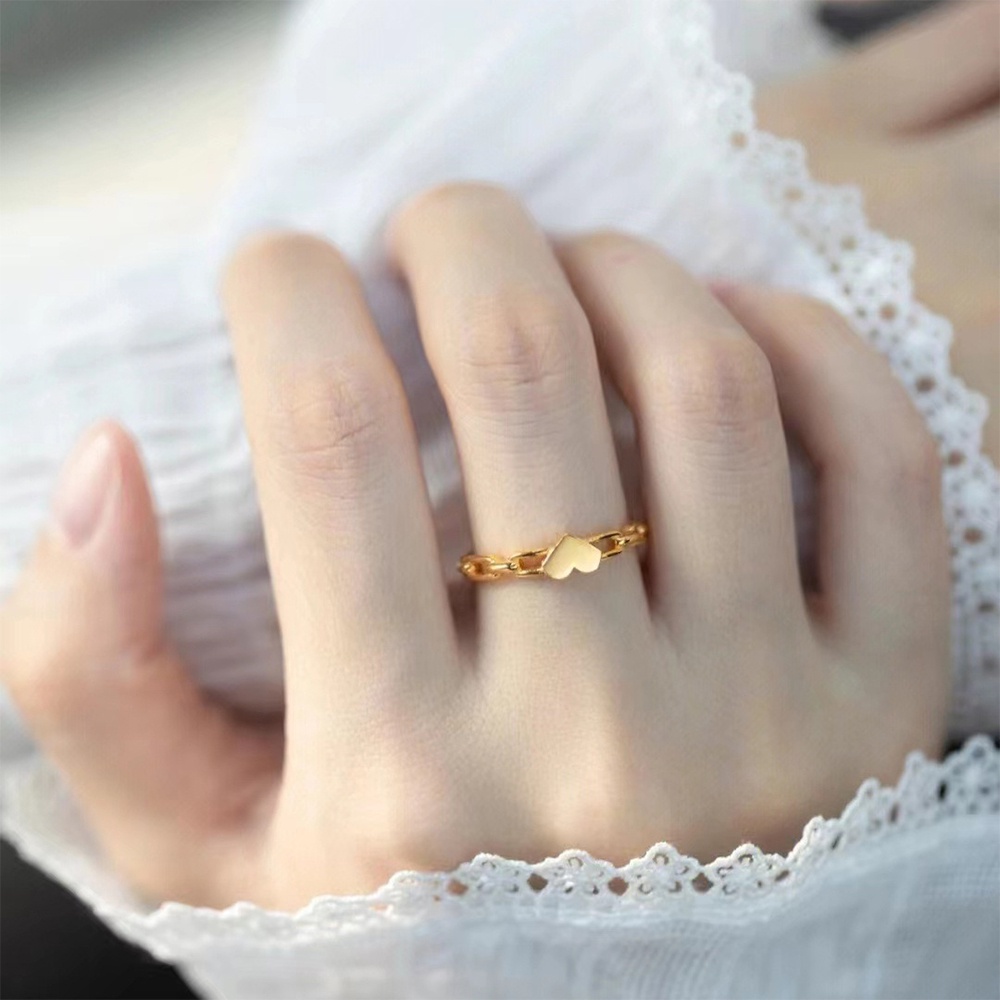 Cincin Rantai Bentuk Hati Model Terbuka Dapat Disesuaikan Untuk Wanita