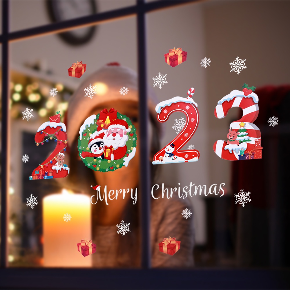 Stiker Dinding Desain Snowflake Santa Claus Rusa Natal Model Dua Sisi Tahan Air 2023 Untuk Rumah