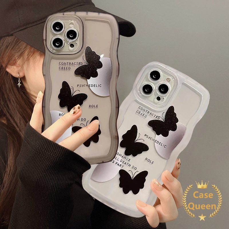 Art Black Butterfly Case Vivo Y36 Y02 Y21 Y15 Y22 Y21s Y35 Y12 Y16 Y12i Y15s Y20 Y33s Y93 Y11 Y22s Y30 Y12s V20 V21 Y50 Y17 Y21T Y33T Y75 Y91 Y15A Y91C Y21A Tepi Bergelombang Soft Cover