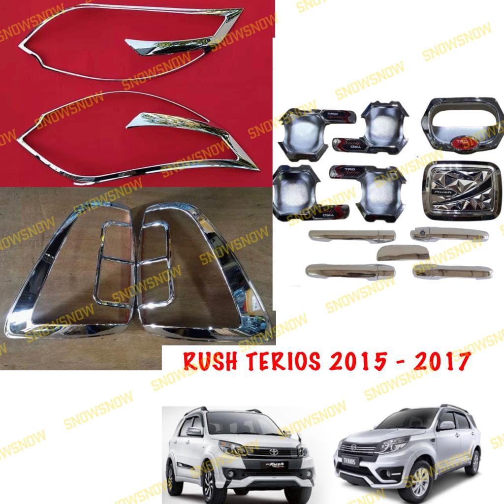 Paket Garnish Depan Belakang Outer Handle Tank Cover New Rush Terios 2015 2016  2017 Sporty TRD Hitam  &amp; Chrome