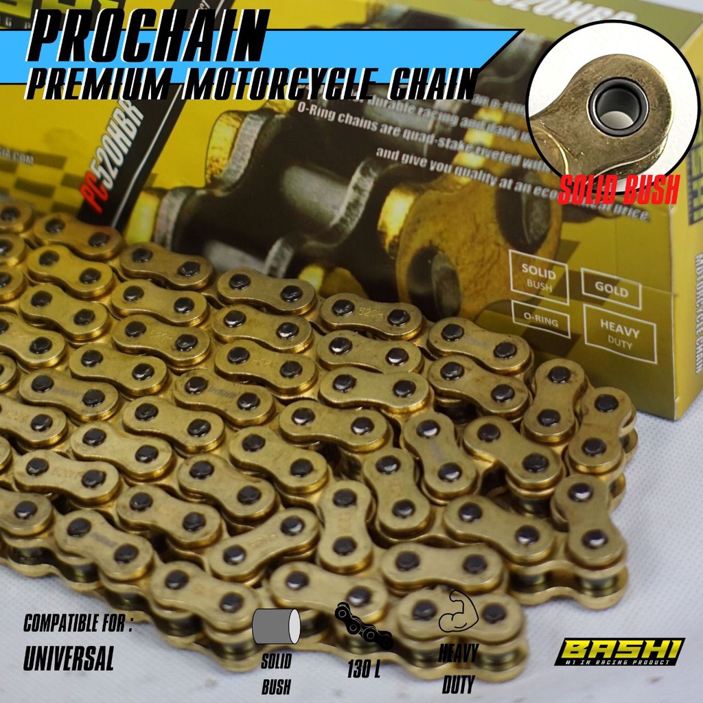 RANTAI MOTOR BASHI PROCHAIN GOLD 415H 428H 520H 130L HONDA SOLID BUSHING   By Mega_Racing