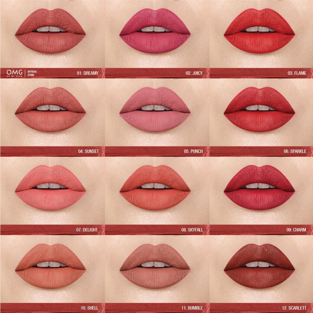 【Official Outlet】OMG Oh My Glam Matte Kiss Lipcream Liptint Serum Lipstik Lipstick Lipcare Lipserum Juice Kiss Lip Tint Lip Matte Lip Cream Gincu Pewarna Pelembab Bibir Kering Pigmented Longlasting Tahan Lama Waterproof viral BPOM