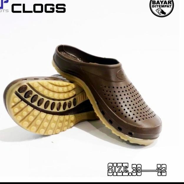 SEPATU SANDAL PRIA AP CLOGS BOOTS SENDAL KARET SLOP 39~42 ORI MURAH - Cokelat, 40