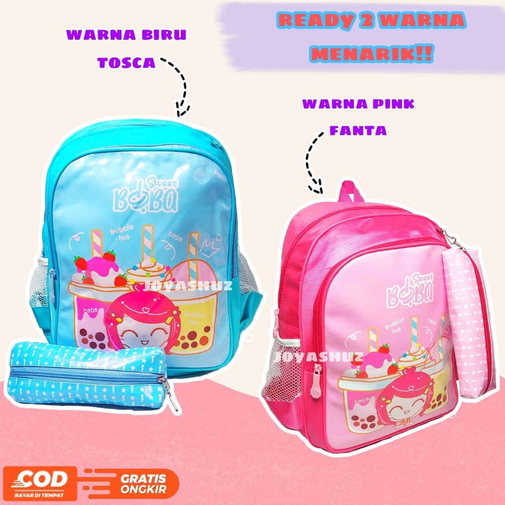 Ransel Anak Perempuan Karakter Boba - Tas Anak SD Boba - Ransel 2in1 - Tas Gratis Tempat Pensil - Tas Gemas - Lucu - Boba - Joyashuz