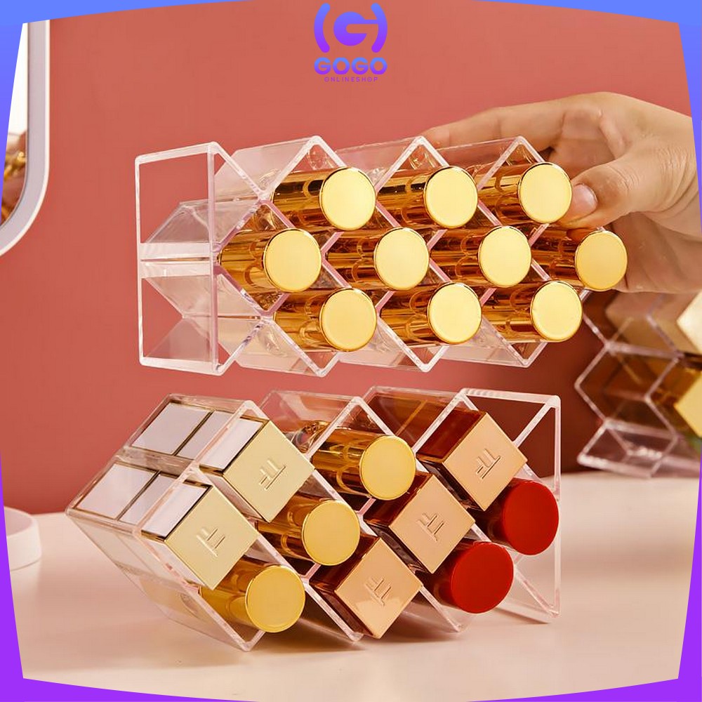 GOGO-K10 Kotak Lipstik Acrylic 10 Slot Rak Tempat Lipstik Alat Kosmetik Lipstick Organizer Rak Makeup