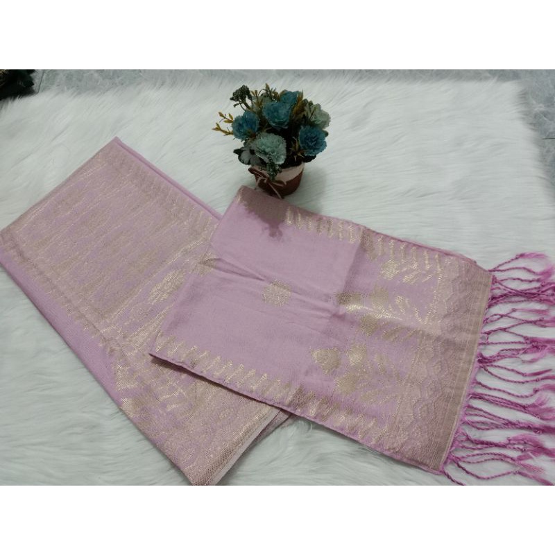 songket silungkang warna ungu pink soft
