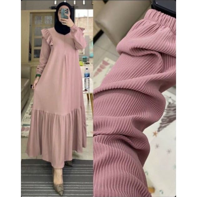 iImira Dress Panjang Gamis Jumbo Ld120 cm Kaos Rib Knit Import High Quality Baju Wanita Kekinian Midi Dress Korea