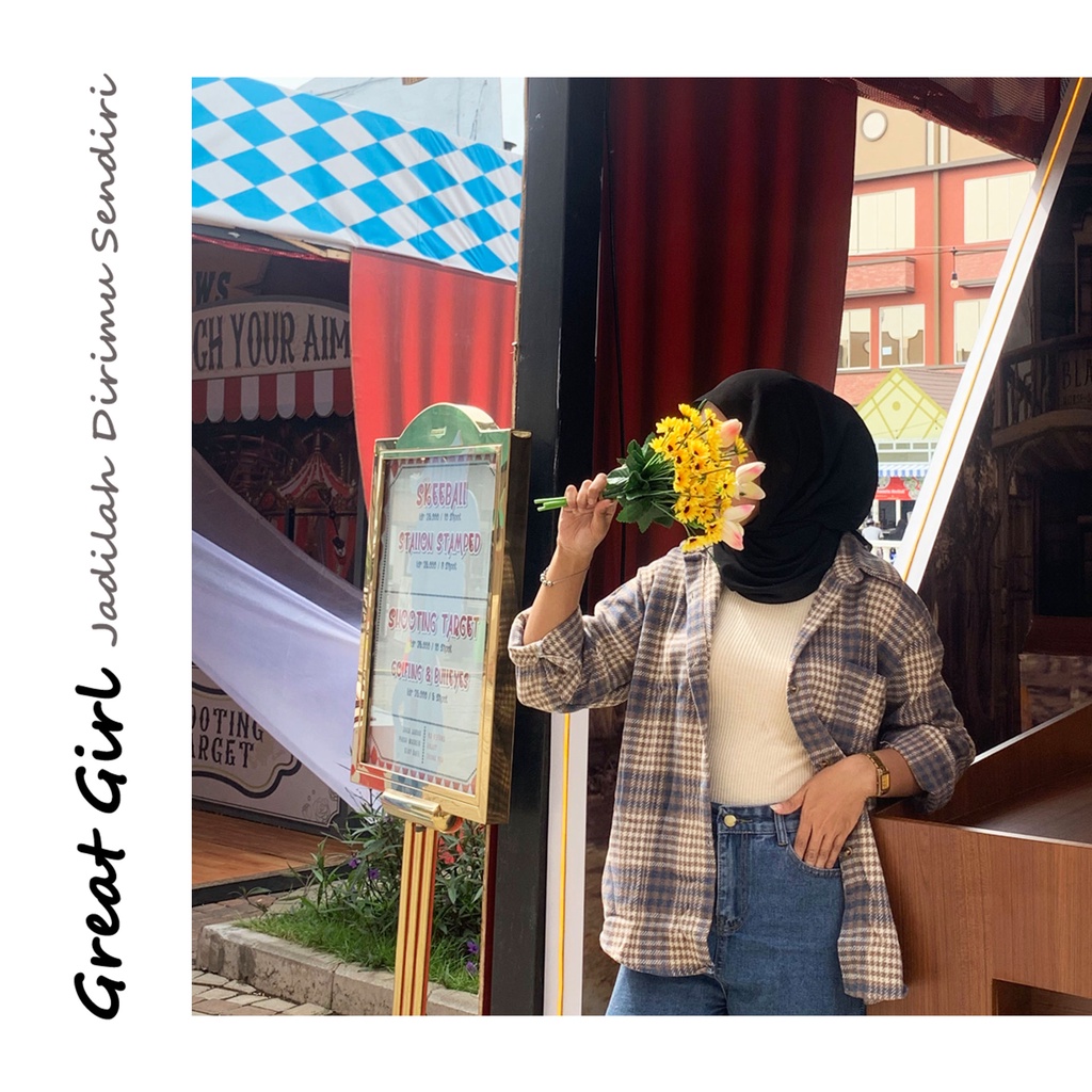 kemeja baru flanel blus longgar jaket kemeja tebal kemeja kotak-kotak wanita lengan panjang kemeja a