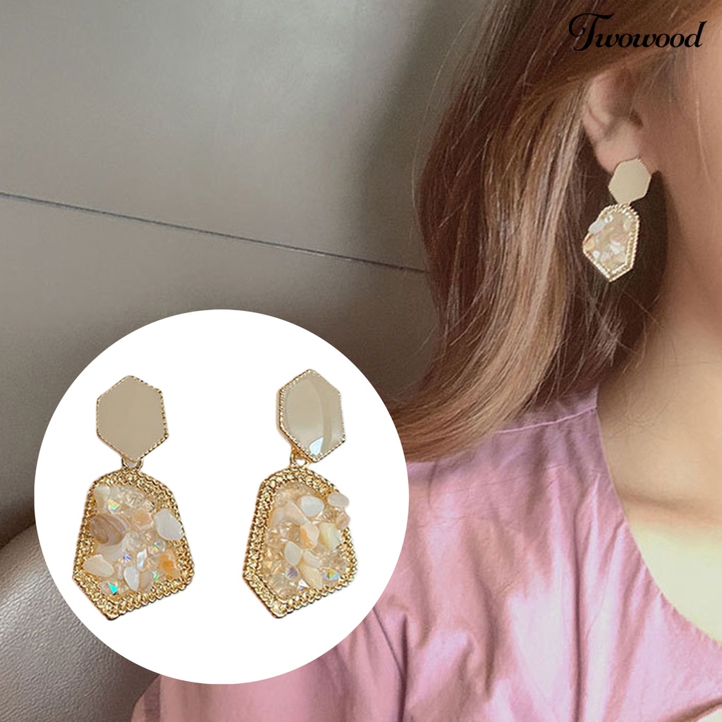 Anting Stud Hias Batu Alam Gaya Retro Untuk Pesta