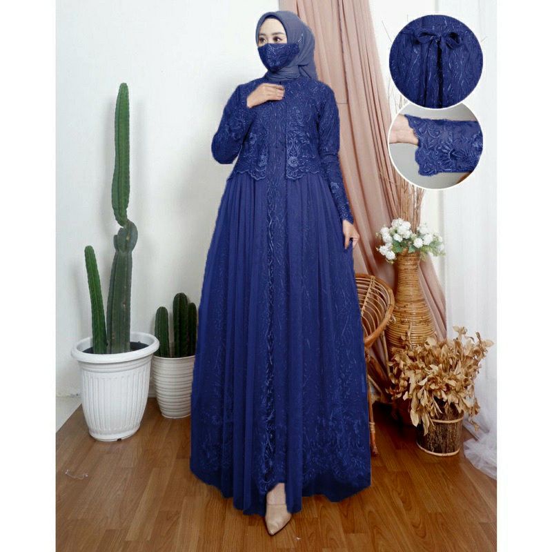 Maudy Gamis Baru Brukat Premium Full Layer Depan Dress Seragam Pesta Kondangan Remaja Dewasa Wanita Jumbo Termurah