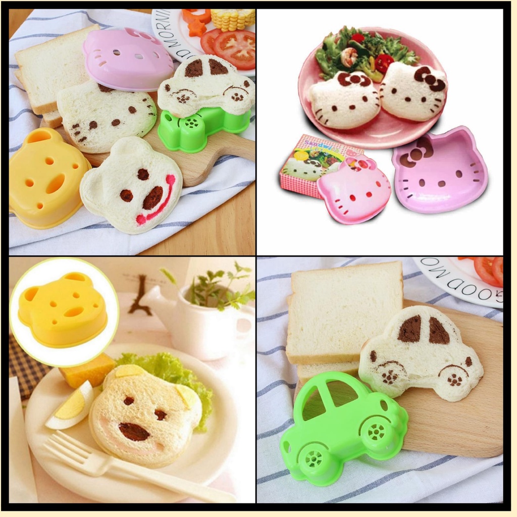 Cetakan Makanan Cetakan roti/nasi karakter hello kitty beruang mobil sandwich CETAKAN ROTI TAWAR KARAKTER SANDWICH MOLD POTONGAN ROTI CETAKAN PEMOTONG Roti