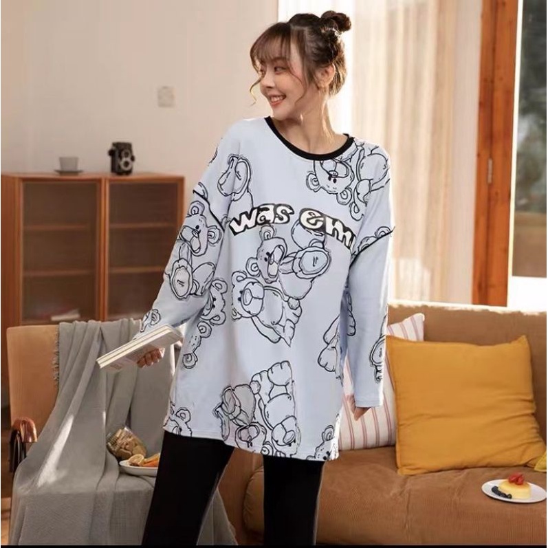 Baju tidur wanita kaos import / stelan panjang piyama wanita