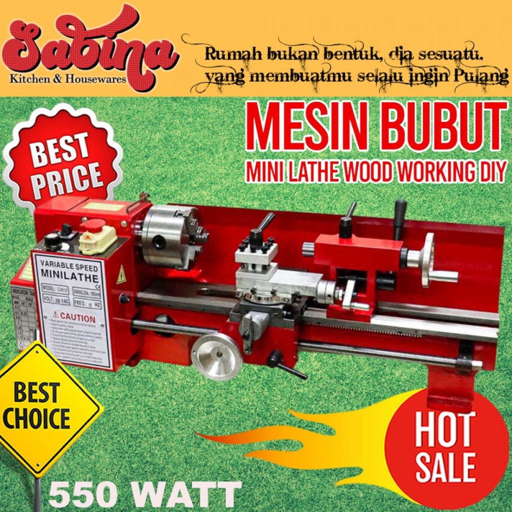 Mesin Bubut Kayu Akrilik Logam Lunak Mini Lathe Wood Working DIY 550W