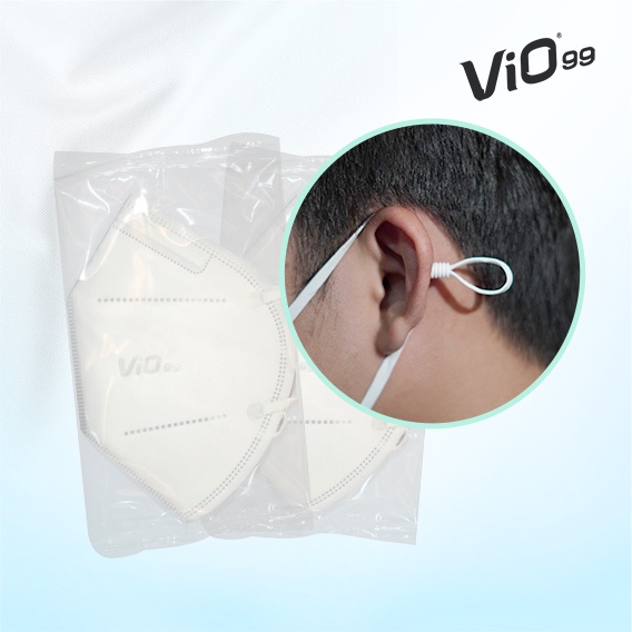 Vio KN99 Mask 5 Ply Earloop 20'S White (Stopper) Individual masker medis dalam kemasan per pack dengan adjustable earloop starp