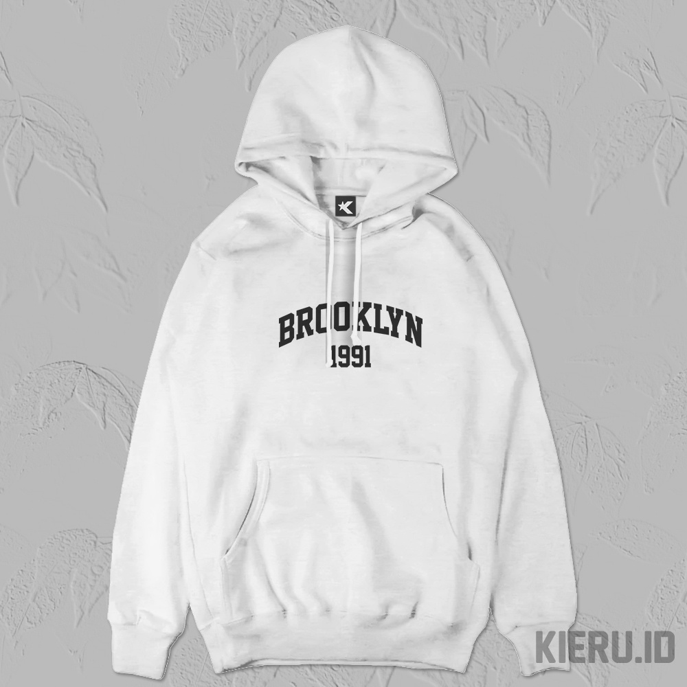 KIERU.ID - HOODIE SWEATER PUTIH BROOKLYN ORIGINAL DISTRO PRIA WANITA BAHAN KATUN TEBAL KEREN KEKINIA