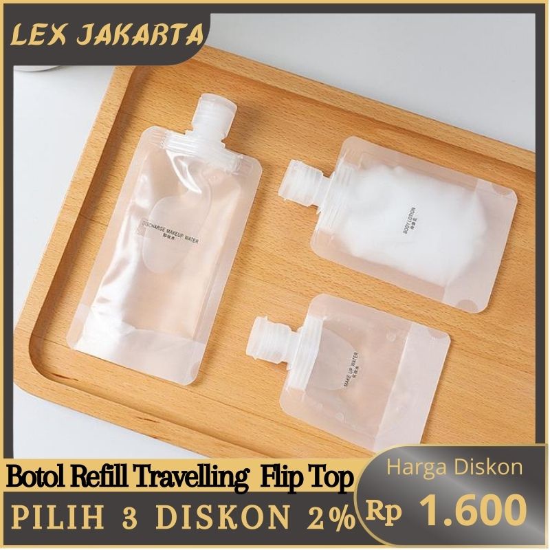 LEXJAKARTA  Botol Refill Travel Pounch Reusable Refillable Shampo Soap Lotion Liquid Tempat Sabun Cair Botol Sabun Travel Plastik Fliptop Flip Top Organizer