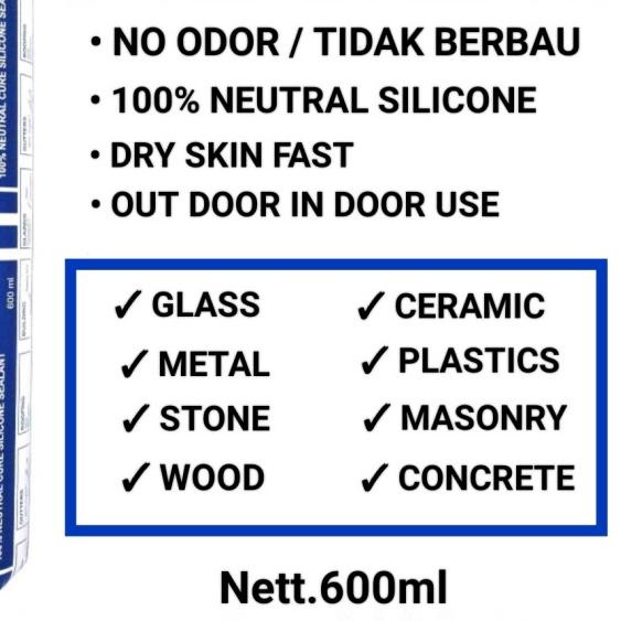 

Silicone Sealant Sosis GLAZING N10 600ml NETRAL100% - Harga satuan pcs - Putih
