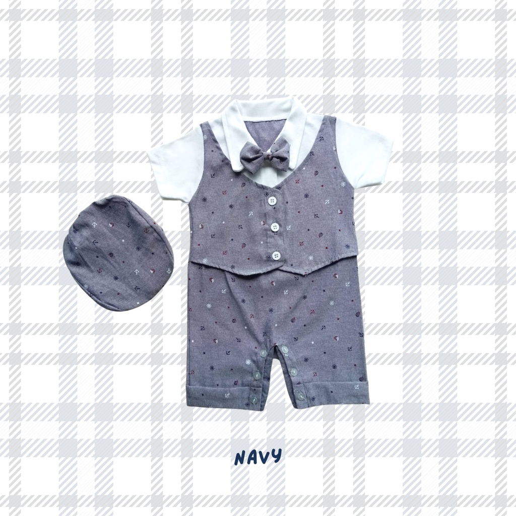 tuxedo anak laki laki tuxedo romper jumper tuxedo baby bayi 3-18 bulan free topi ARIEL TUXEDO JUMPER SET