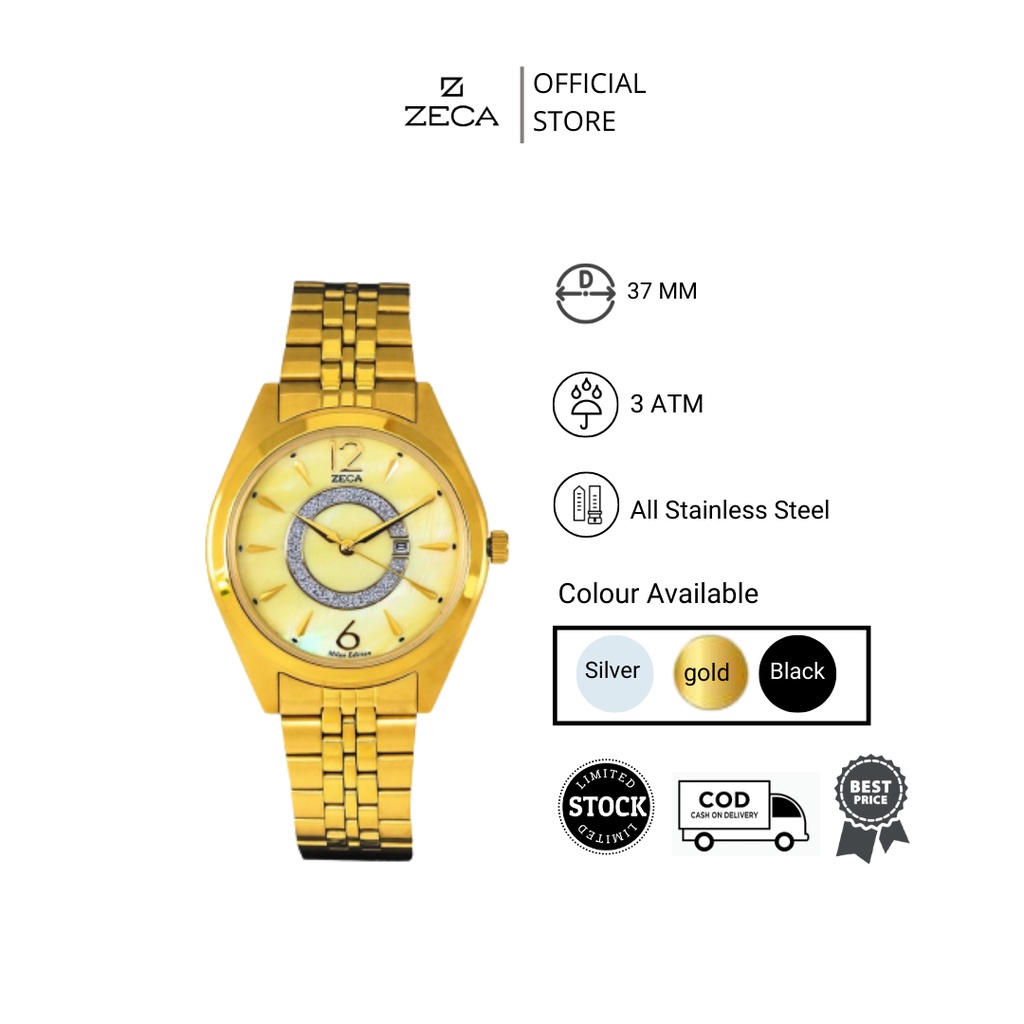 Zeca  Jam Tangan Wanita Stainless Steel Analog Original Bergaransi Anti Air 1003LB gold