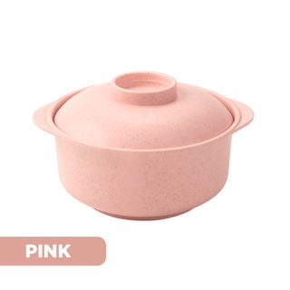 Bowl Jerami Mangkok Tutup 2in1 Dan Sendok Gandum Tahan Panas BPA Free Mangkuk Jerami