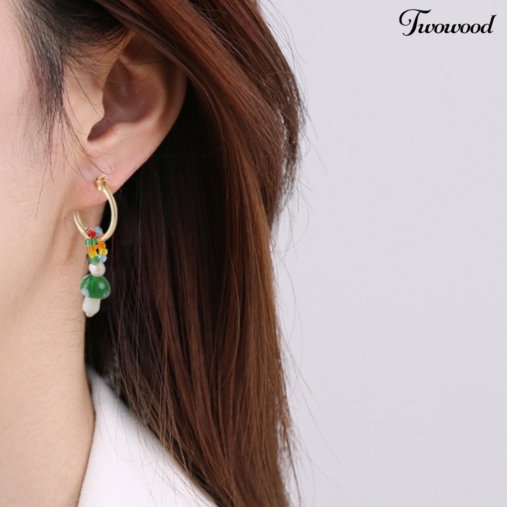 1 Pasang Anting Juntai Bentuk Jamur Warna-Warni Bahan Alloy Gaya Korea Untuk Wanita