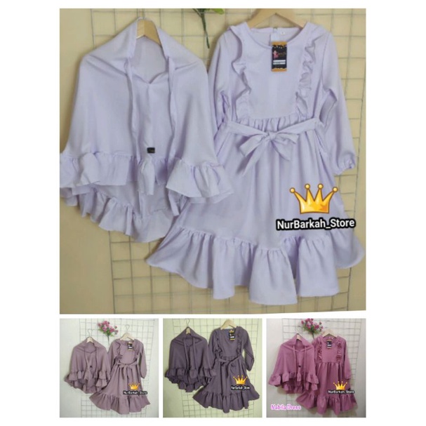 GAMIS NABILA RUFLE GRATIS JILBAB REMPEL USIA 1-10 TAHUN WARNA PUTIH, MILO, DUSTY PINK, MERAH MARUN,U