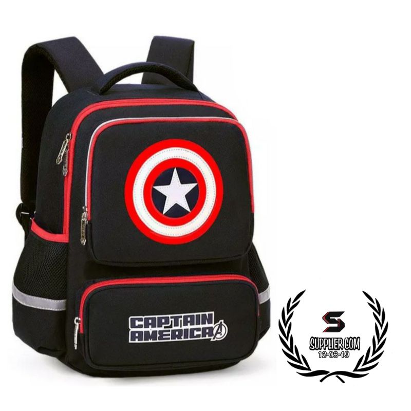 Tas Sekolah Anak Laki Laki SD Backpack Ransel Tameng Cowok Cewek Backpack Sekolah Motif Captain Amerika