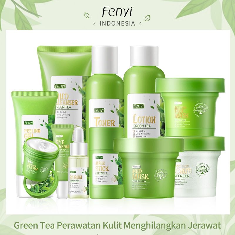 Fenyi Green Tea Perawatan Kulit Menghilangkan Jerawat Serum Toner Lotion Essence Cream Eye Cream Mud
