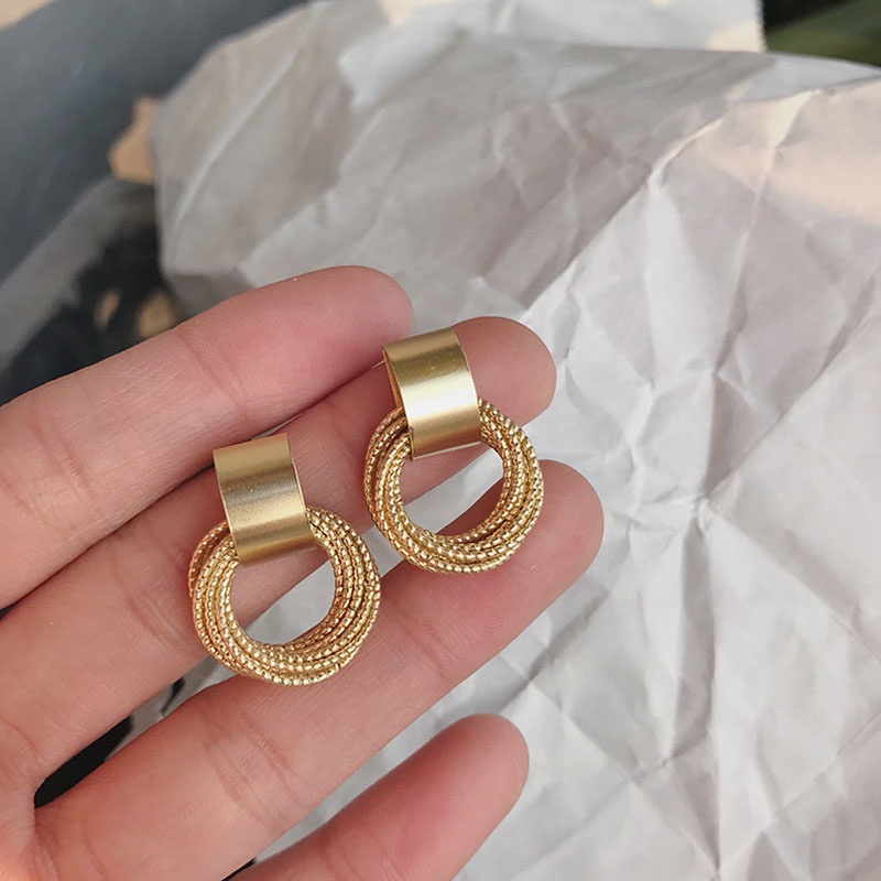 Anting Tusuk Gantung Bahan Metal Desain Geometri Gaya Jepangkoreasimpleunikelegan Untuk Wanita