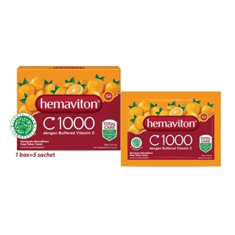 HEMAVITON C 1000 Vitamin 1 Box isi 5 sachet Orange Bubuk Hemaviton