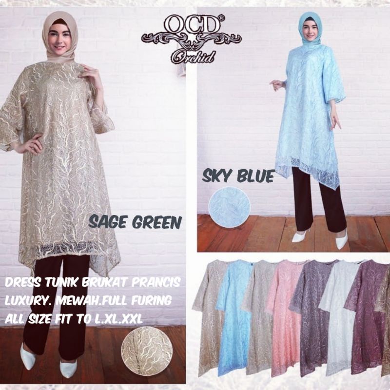 Tunik Abaya Brukat Tulle Perancis(Mewah)all size fit to m.L.xL.xxL