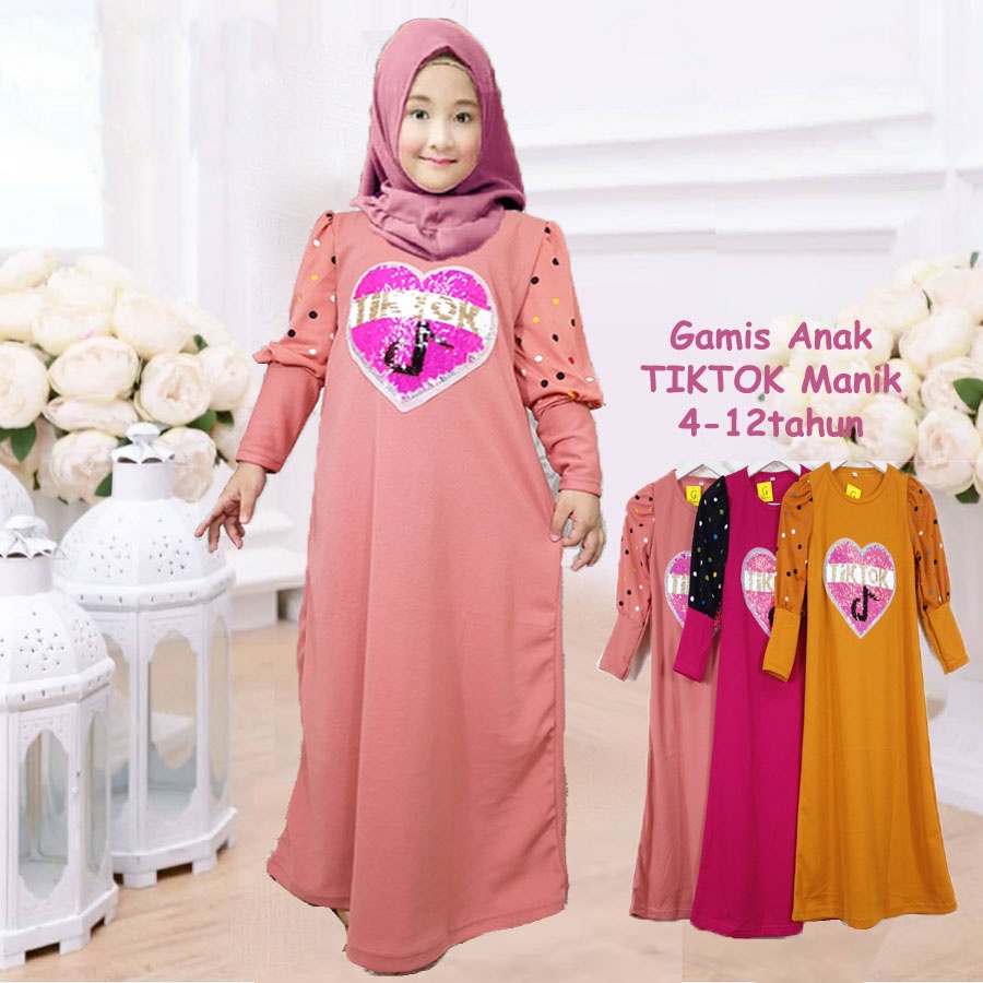 GAMIS ANAK TIIK TOK MANIK LENGAN KERUT CANTIK DRESS 4-12tahun GL FASHION