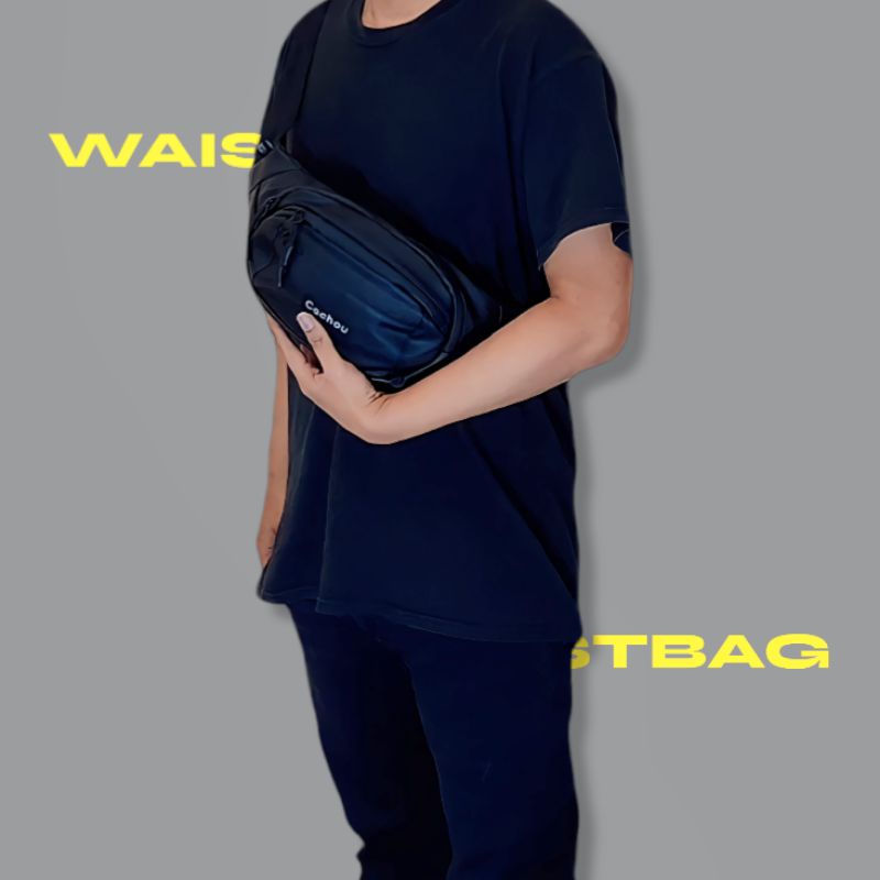 Tas Selempang Pria Cachou Waistbag Pinggang Waterproof Black Edition Westbag Slempang Laki laki Cowok Distro G765