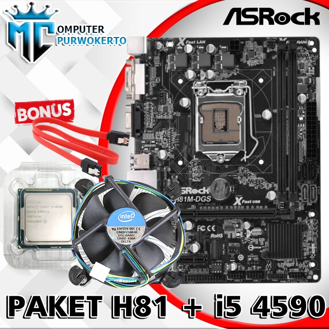 Paket mainboard H81 Asrock dengan I5 4590 Bonus fan intel