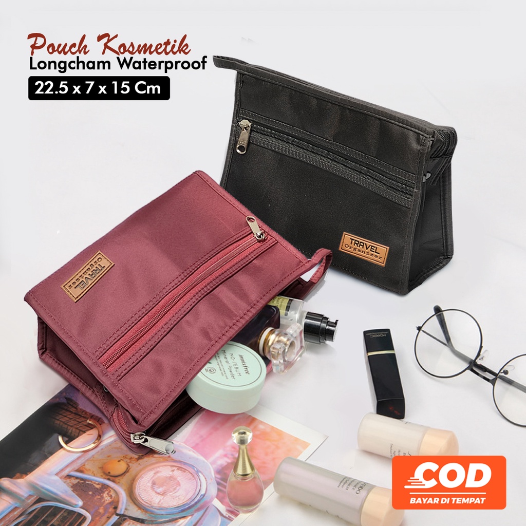 Pouch make up wanita fashion travel bag bahan longchamp waterproof