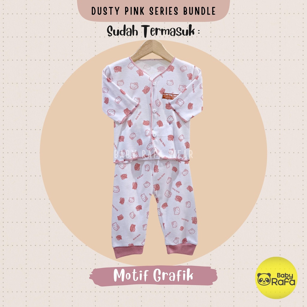 Serian Dusty - 3 Stel Setelan Baju Bayi Tangan Panjang Celana Panjang Bayi Baru Lahir PINK DUSTY SERIES SNI Bolo - Bolo