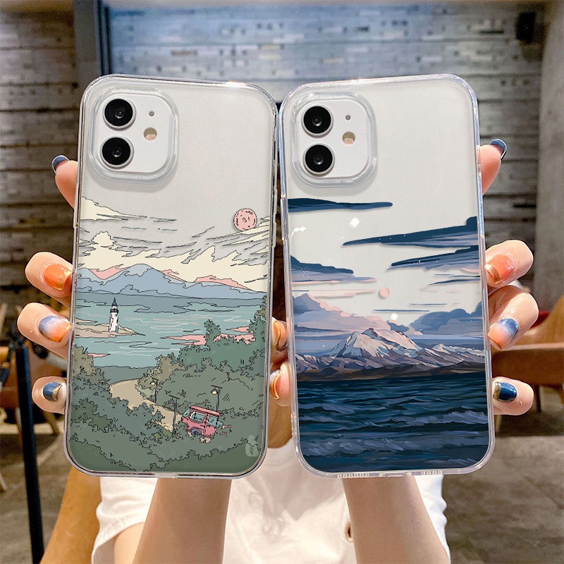 Casing Silikon OPPO Reno 6 6Z 6Pro Plus 6Lite 4SE 4F 4Lite 4Z 2F 2Z 5Z 5F 5Lite 5K 7Z 7SE 7Pro Motif Lukisan Pemandangan