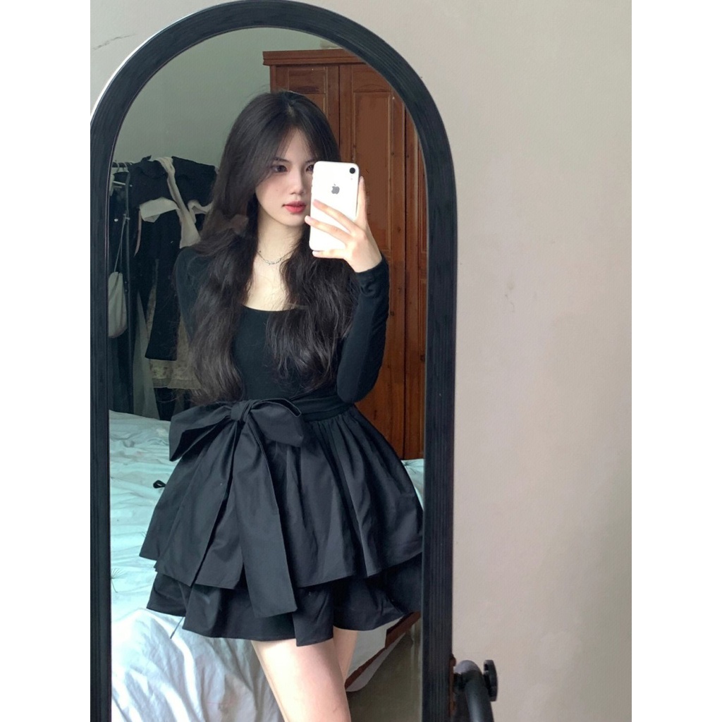 Red Gaun musim gugur dan musim dingin temperamen angin harum kecil French high-end rok rajutan pinggang gaun rok hitam kecil rok putri berbulu perempuan